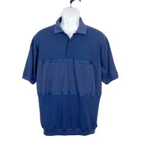 Vintage Huk-a-poo Polo Shirt Men Large Blue Short Sleeve Casual Split Neck Knit